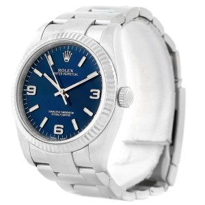 Rolex Oyster Perpetual 116034 Stainless Steel & 18K White Gold Blue Dial 36mm Mens Watch