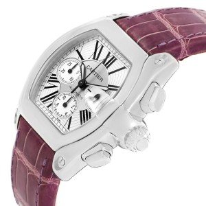 Cartier Roadster W62019X6 Chronograph Silver Dial Violet Strap 49mm Mens Watch 