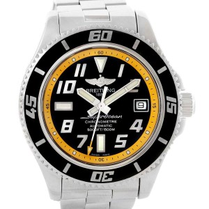 Breitling Superocean A17364 Stainless Steel Black Yellow Dial Automatic 42mm Mens Watch 