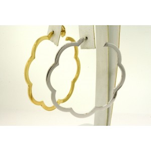 Chanel Camellia 18k Yellow White Gold Hoop Earrings Large 2" Across 2 Tone 16g