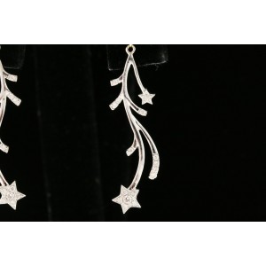 Diamond Dangle Drop Earrings Star 18k White Gold Pave .20ct Delicate Dress 1.5"