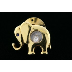 Chopard Happy Diamond Tie Tack Tac Lapel Pin Elephant Sapphire Eye 18k Gold 