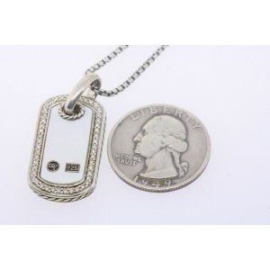 David Yurman Dog Tag Diamond Necklace Pendant Mother Pearl 18"