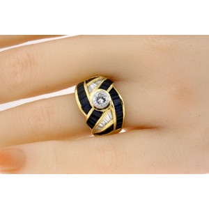 Levian .40ct Solitaire Diamond Ring Sapphire Baguette Swirl 18k Yellow Gold 6.5