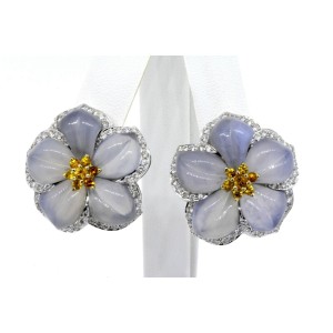 Kanaris Earring Pendant Set 18k White Gold Diamond Tsavorite Citrine Flower