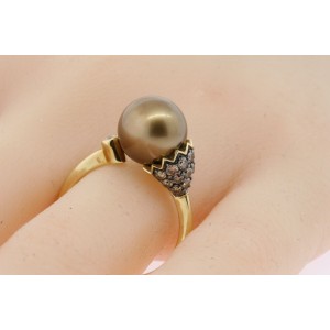 Levian Chocolate Pearl Diamond Ring 14k Yellow Gold size 7.25