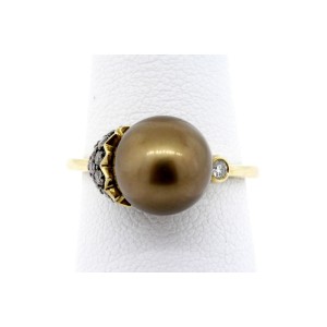 Levian Chocolate Pearl Diamond Ring 14k Yellow Gold size 7.25