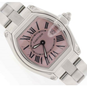 Cartier Roadster Ladies Pink Sunray Dial 30MM Stainless Steel Watch W62017V3
