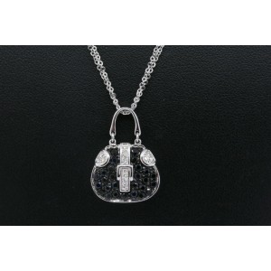 Mirabelle Purse Pendant Necklace 18k White Gold Sapphire Diamond Double Chain