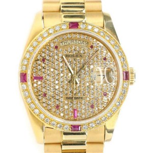 Rolex President Day-Date 36mm Yellow Gold Watch with Pave Diamond Dial/Bezel