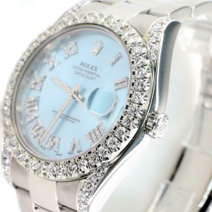 Rolex Datejust 41MM Oyster 116300/Custom Diamond Bezel/Blue Diamond Roman Dial