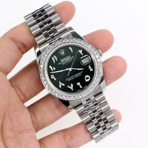 Rolex Datejust 116200 36mm 2.0ct Diamond Bezel/Black MOP Arabic Dial Steel Watch