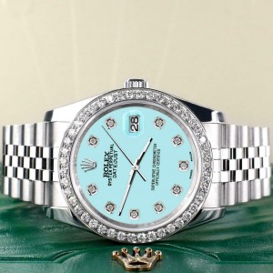 Rolex Datejust 116200 36mm 1.85ct Diamond Bezel/Aqua Blue Dial Steel Watch