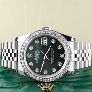 Rolex Datejust 116200 36mm 1.85ct Diamond Bezel/Black MOP Dial Steel Watch