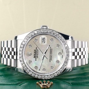 Rolex Datejust 116200 36mm 1.85ct Diamond Bezel/Champagne MOP Dial Steel Watch