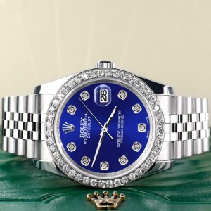 Rolex Datejust 116200 36mm 1.85ct Diamond Bezel/Navy Blue Dial Steel Watch