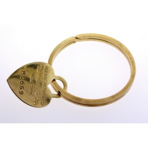 Tiffany & Co. 14k Yellow Gold Keychain KeyRing Please Return To Heart Charm Tag