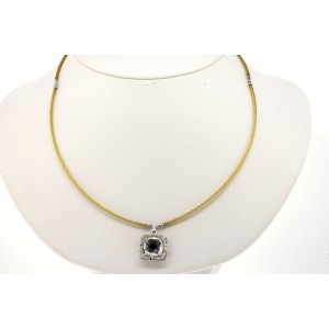 Charriol Classique White Topaz Diamond Necklace Pendant 18k Gold SS Steel