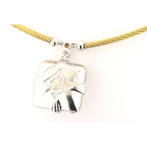 Charriol Classique White Topaz Diamond Necklace Pendant 18k Gold SS Steel