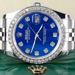 Rolex Datejust 36mm 1.85ct Diamond Bezel/Royal Blue MOP Diamond Dial Steel Watch