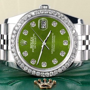 Rolex Datejust 116200 36mm 1.85ct Diamond Bezel/Royal Green Dial Steel Watch