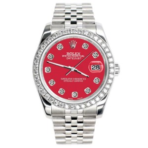 Rolex Datejust 116200 36mm 1.85ct Diamond Bezel/Scarlet Red Dial Steel Watch