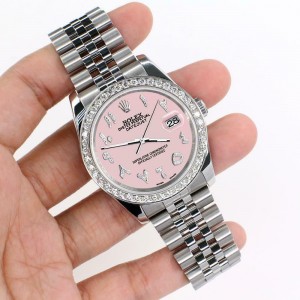 Rolex Datejust 116200 36mm 2ct Diamond Bezel/Orchid Pink Arabic Dial Steel Watch