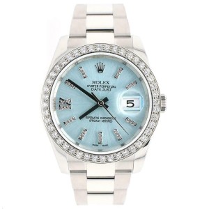 Rolex Datejust 116200 36mm 1.95ct Diamond Bezel/Ice Blue Dial Steel Watch