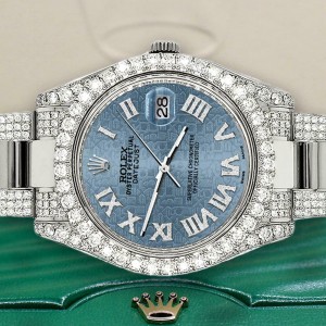 Rolex Datejust II 41mm Diamond Bezel/Lugs/Bracelet/Blue Jubilee Roman Dial Watch