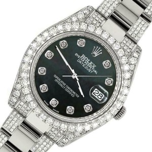 Rolex Datejust II 41mm Diamond Bezel/Lugs/Bracelet/Black MOP Diamond Dial Watch