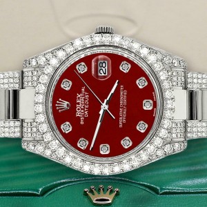 Rolex Datejust II 41mm Diamond Bezel/Lugs/Bracelet/Imperial Red Dial Watch