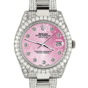 Rolex Datejust II 41mm Diamond Bezel/Lugs/Bracelet/Pink Flower Dial Watch