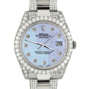 Rolex Datejust II 41mm Diamond Bezel/Lugs/Bracelet/Purple MOP Diamond Dial Watch