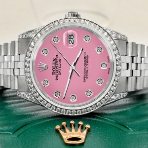 Rolex Datejust 36mm Steel Watch 2.85ct Diamond Bezel/Pave Case/Hot Pink Dial