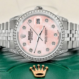 Rolex Datejust 36mm Watch 2.85ct Diamond Bezel/Pave Case/Royal Pink MOP Dial