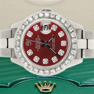 Rolex Datejust 26mm Steel Watch 1.3ct Diamond Bezel/Merlot Red Diamond Dial