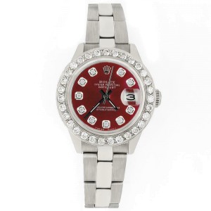 Rolex Datejust 26mm Steel Watch 1.3ct Diamond Bezel/Merlot Red Diamond Dial