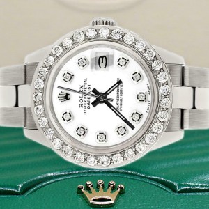 Rolex Datejust 26mm Steel Watch 1.3ct Diamond Bezel/White Diamond Dial