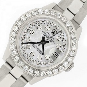 Rolex Datejust 26mm Steel Watch 1.3ct Diamond Bezel/White MOP Diamond Dial