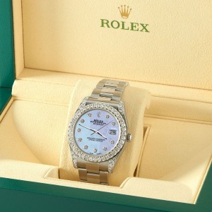 Rolex Datejust II 41mm 4.5CT Diamond Bezel/Lugs/Purple MOP Dial Watch 