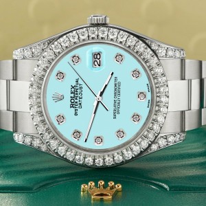 Rolex Datejust II 41mm 4.5CT Diamond Bezel/Lugs/Aqua Blue Dial Watch 