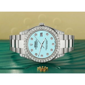 Rolex Datejust II 41mm 4.5CT Diamond Bezel/Lugs/Aqua Blue Dial Watch 
