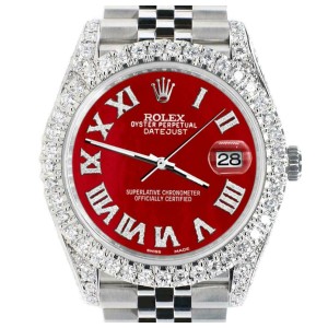 Rolex Datejust 41mm 5.9CT Bezel/Lugs/Sides/Red MOP Roman Dial Watch 