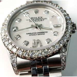 Rolex Datejust 31mm 2.95ct Diamond Bezel/Lugs/White MOP Roman VI Dial Watch