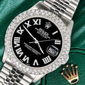 Rolex Datejust 36mm 4.6ct Dome Diamond Bezel/Black Roman Dial Steel Watch