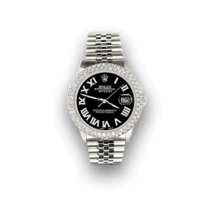 Rolex Datejust 36mm 4.6ct Dome Diamond Bezel/Black Roman Dial Steel Watch