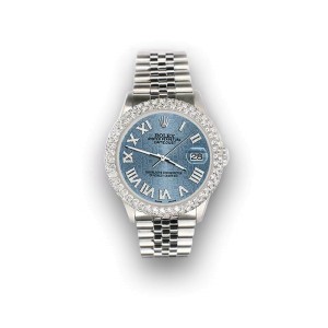 Rolex Datejust 36mm 4.6ct Dome Diamond Bezel/Ice Blue Jubilee Roman Dial Watch
