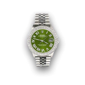 Rolex Datejust 36mm 4.6ct Dome Diamond Bezel/Royal Green Roman Dial Steel Watch