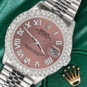 Rolex Datejust 36mm 4.6ct Dome Diamond Bezel/Salmon Roman Dial Steel Watch