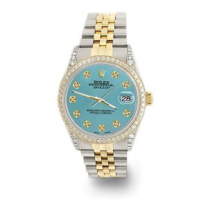 Rolex Datejust 2-Tone 36mm 1.4ct Diamond Bezel/Lugs/Turquoise Dial Jubilee Watch